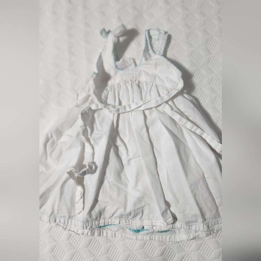 White Embroidered Ocean-Theme Girls Dress - Pink & Multicolor - Picture 2 of 4